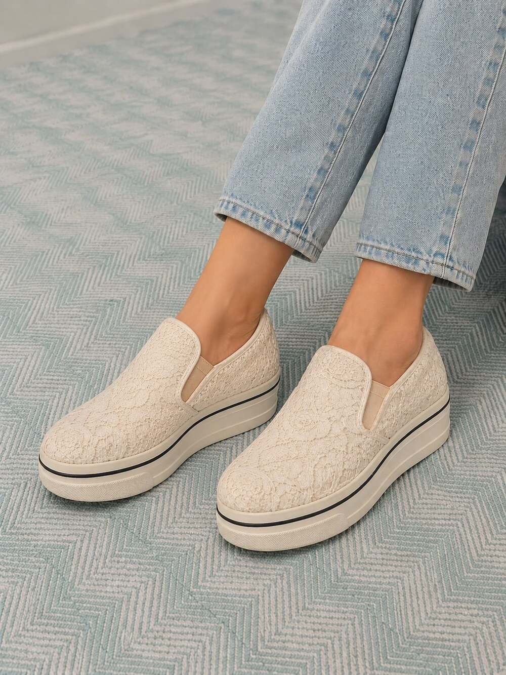 Stella McCartney Binx Floral Lace Platform Slip-On Sneakers